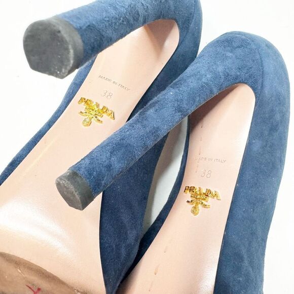PRADA Calzature Donna Blue Suede Lace Up Suede Platform Heels Pumps Women’s 38 - Picture 8 of 12